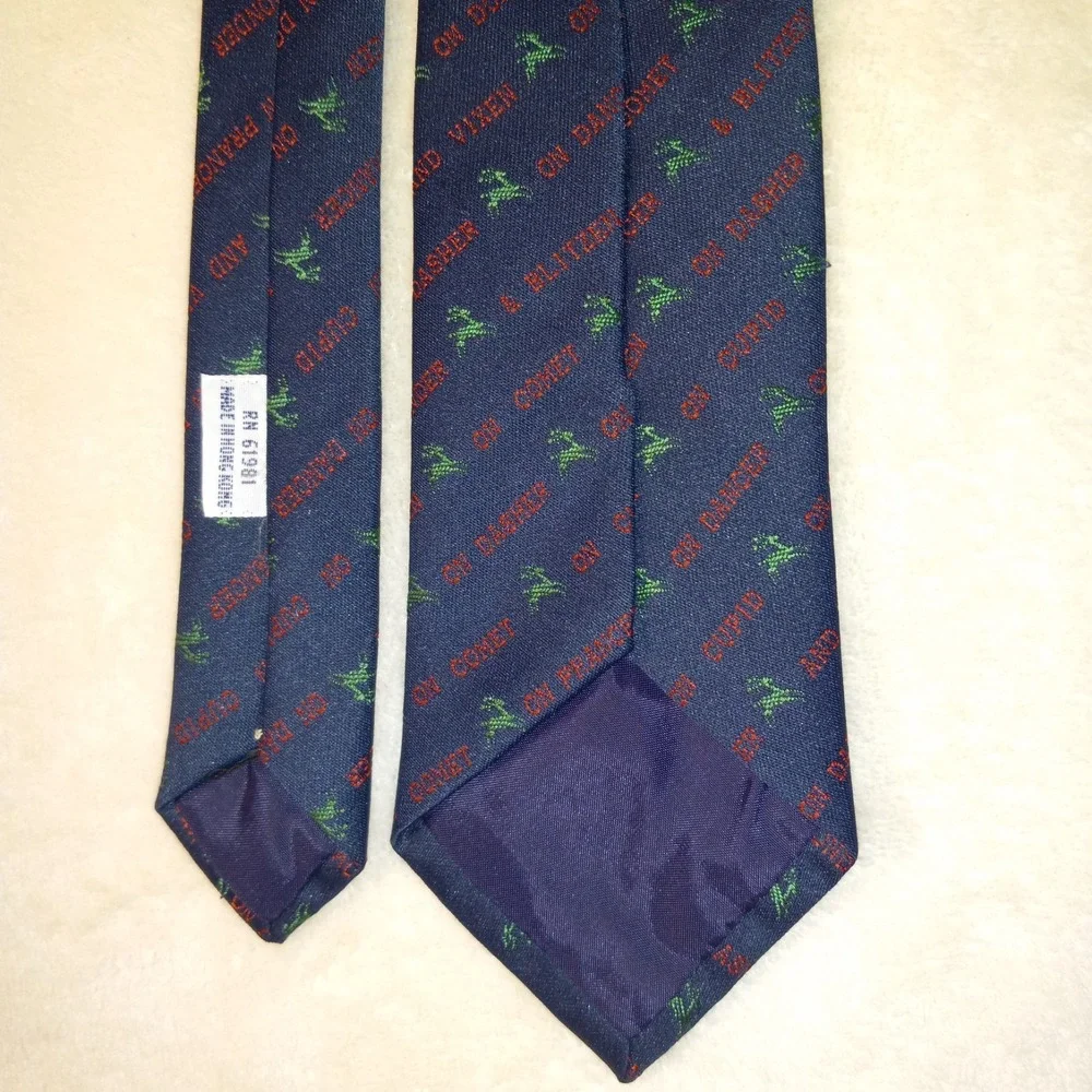 Gallery Originals NAVY Polyester CHRISTMAS HOLIDAY Reindeers names Necktie